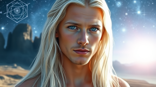 A Pleiadian Man Amidst Cosmic Landscape of Wisdom