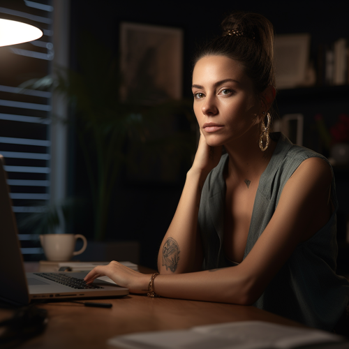 A Professional Woman Working in a Home Office