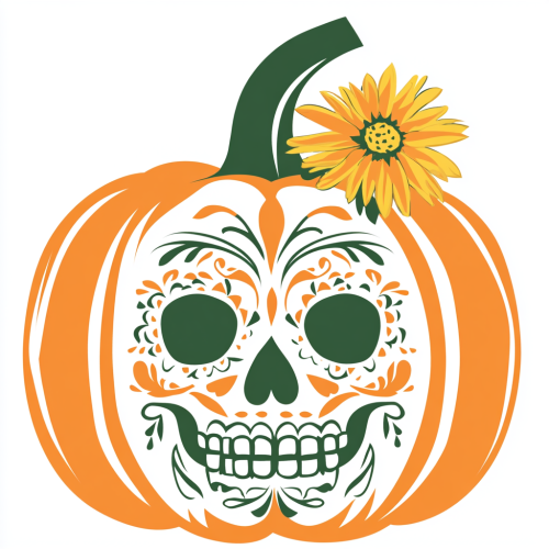 A Pumpkin Decorated with Mexican Skull Design Aesthetic