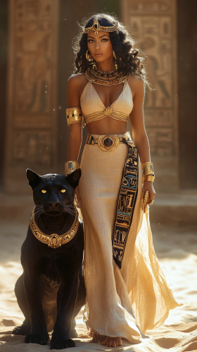 A Queen and Her Black Panther Companion in Egypt