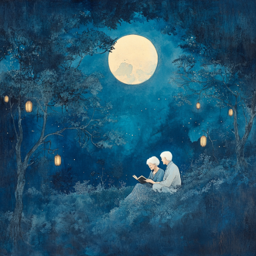 A Quiet Night with Elderly Couple Reading