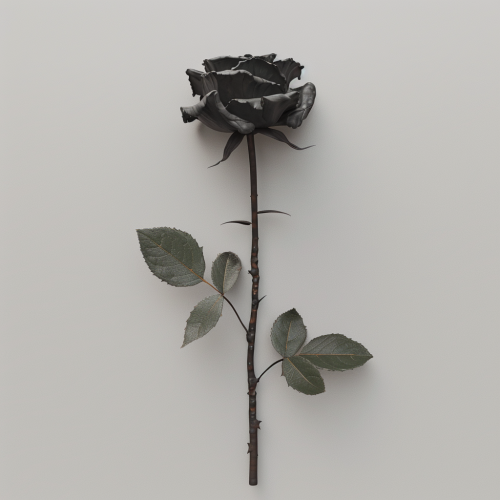 A Realistic Black Rose with Two Green Leaves