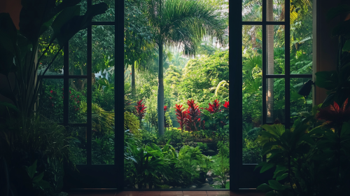 A Realistic Garden View from Modern Room