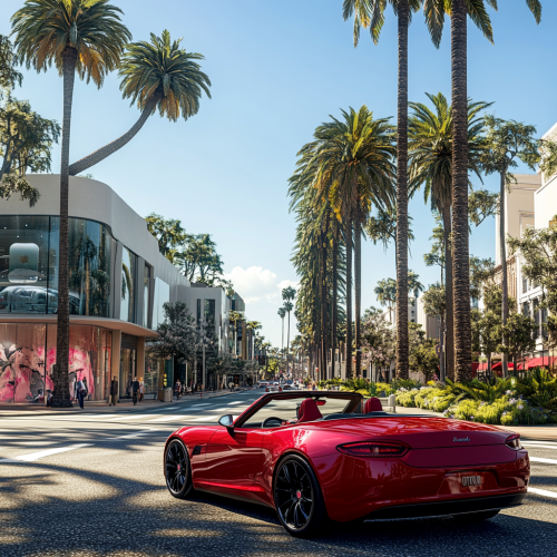 A Red Convertible in Silicon Valley Scenery