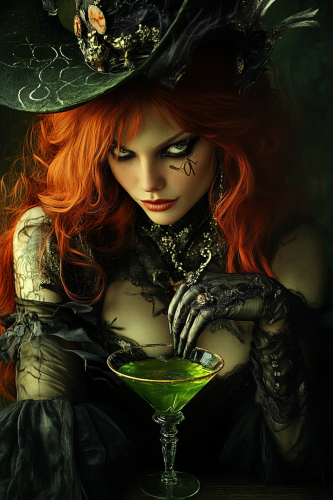 A Redhead Witch Smiling with Martini in HD