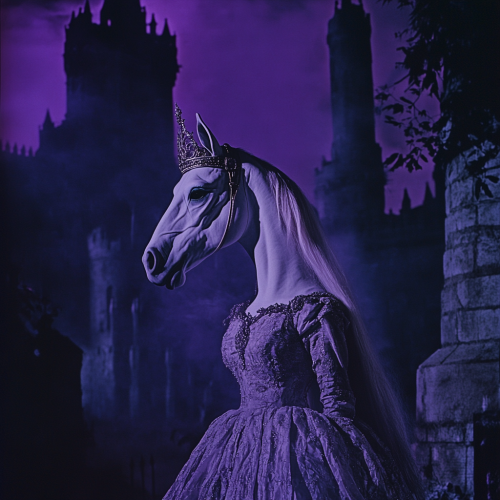 A Retro Horse-headed Princess Near Fantasy Castle