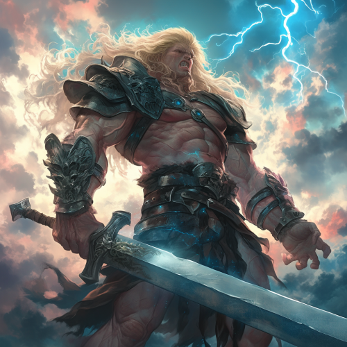 A Roaring Barbarian in A Lightning-Charged Sky