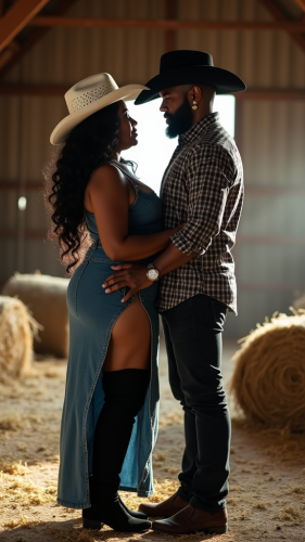 A Romantic Cowboy Couple in Rustic Barn Setting