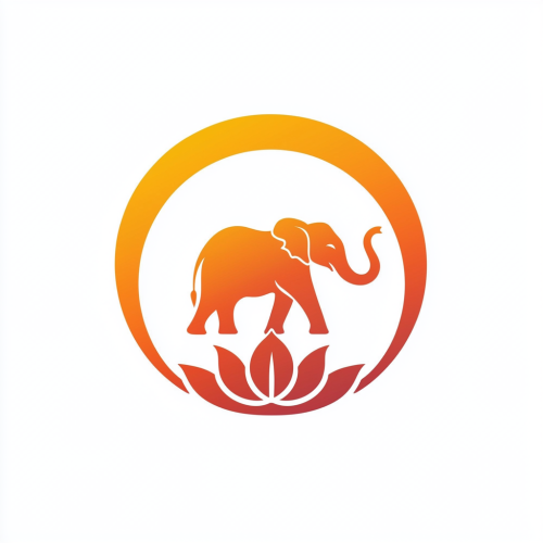A Sacred Elephant and Lotus Flower Circle Art