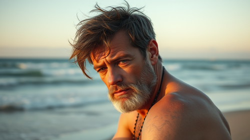 A Sad Man Collecting Thoughts by the Sea