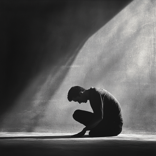 A Sad Man Sitting With Long Shadow