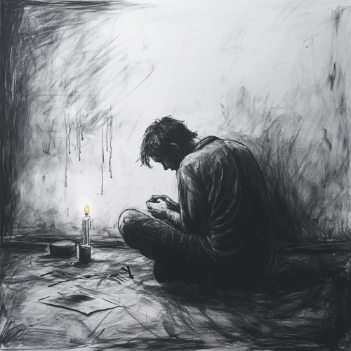 A Sad Man in Messy Room with Candle