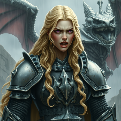 A Sad Warrior in Plate Armor with Dragon.