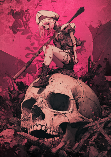 A Sailor on Zombie Skull in Cyberpunk Style