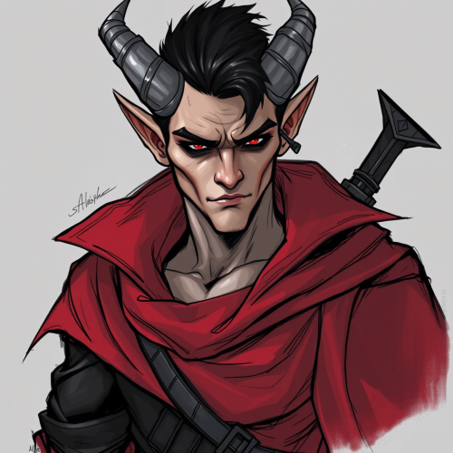 A Sassy Male Tiefling Rogue with Black Eyes
