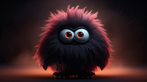 A Scared Black Monster Hiding in Dark Corner