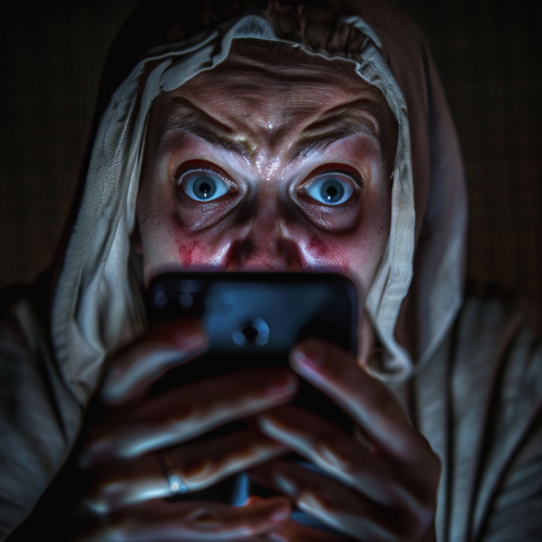 A Scared Person Holding iPhone with Panic Face