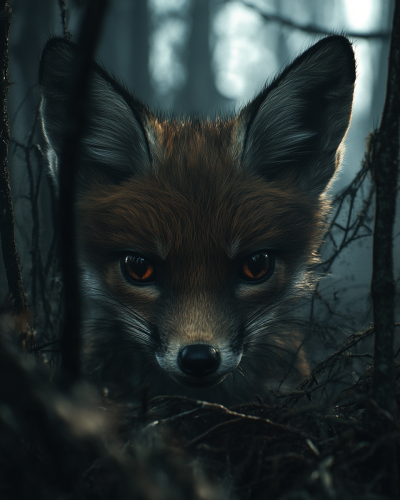 A Scary Fox in a Dramatic Forest