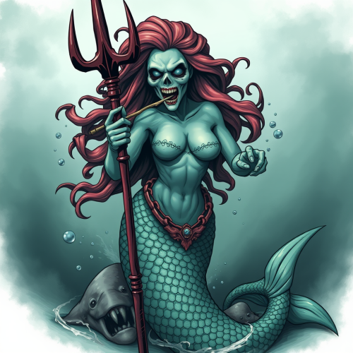 A Scary Mermaid Holding a Trident