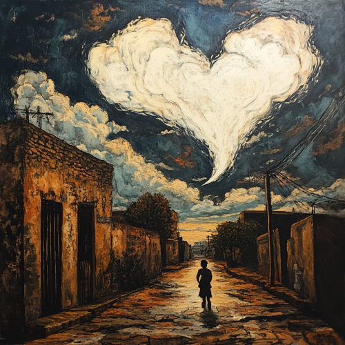 A School Kid Walking on Mexican Poor Street