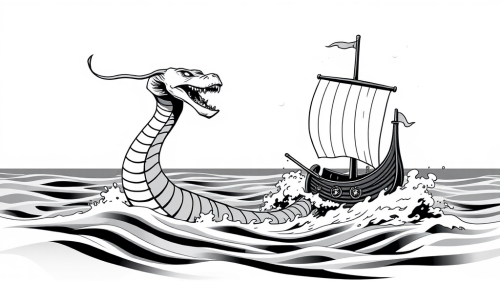 A Sea Serpent Chasing Viking Ship.
