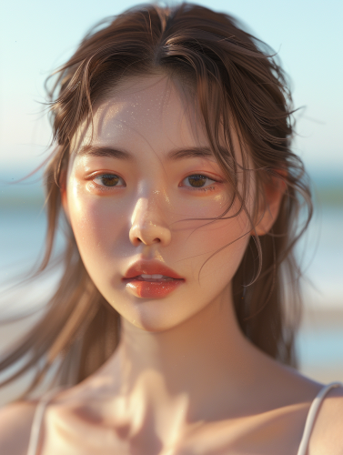 A Serene Beach Portrait of a Korean Woman
