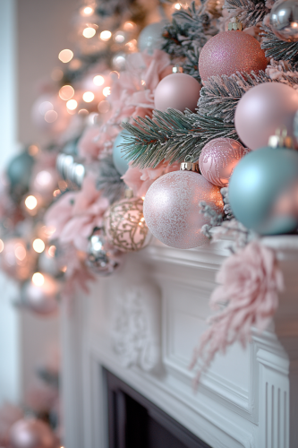 A Serene Pastel Christmas Fireplace Mantle A Serene Pastel Christmas Fireplace Mantle