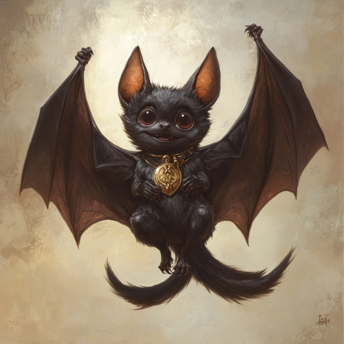 A Shiny Black Bat with Golden Medallion Art.
