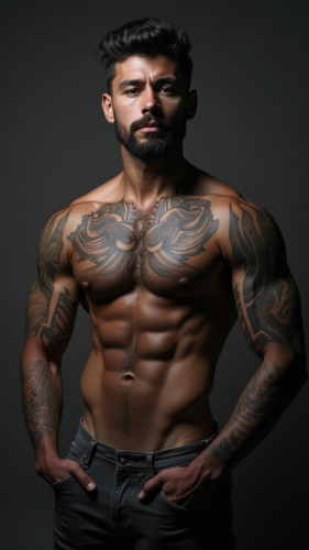 A Shirtless Black Man with Tattoos