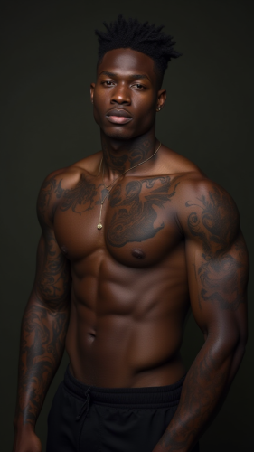 A Shirtless Young Man with Tattoos