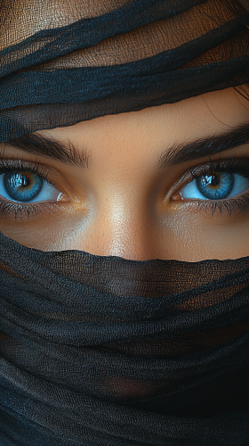 A Shy Woman Peeking Through Black Ribbon Art