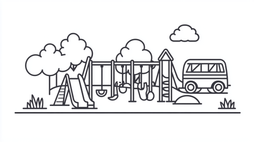 A Simple School Playground Drawing with Iconic Equipment