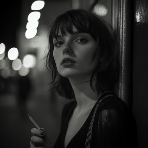 A Slender Woman with Discreet Gestures Observing World