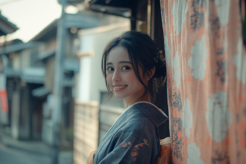 A Smiling Japanese Landlady in Front of Building