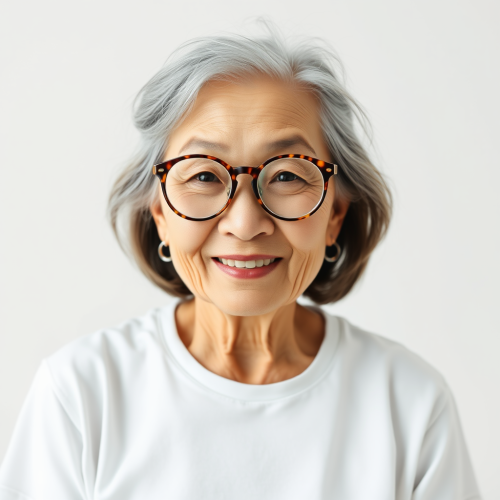 A Smiling Korean Woman in Vintage Glasses.