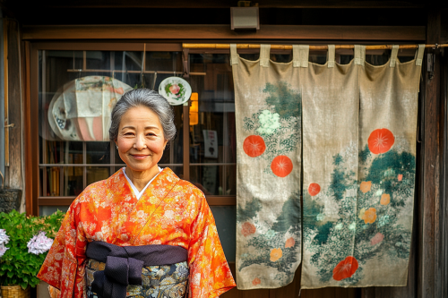 A Smiling Landlady in Kimono
