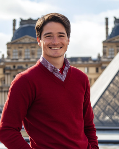 A Smiling Man at the Louvre Museum