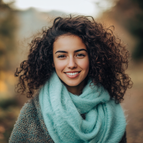A Smiling Romanian Girl with Turquoise Accessories Outdoors