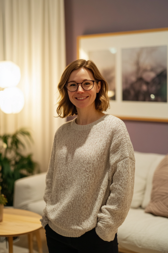 A Smiling Woman in Scandinavian Living Room
