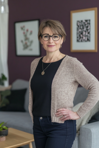 A Smiling Woman in a Modern Living Room