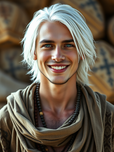 A Smiling Young Man in a Tribal Outfit