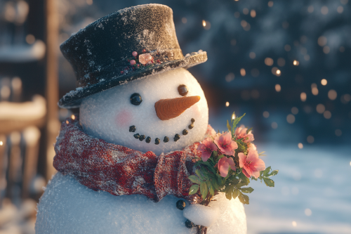 A Snowman wearing a Bowler Hat and Scarf