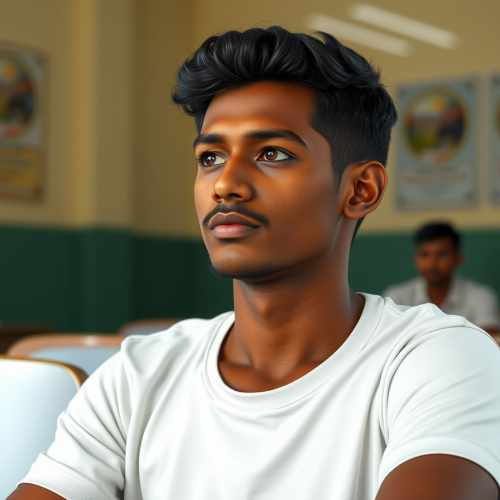 A Sri Lankan student studying in a classroom