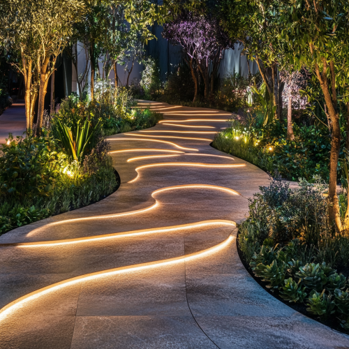 A Stage with Wavy Garden Path and Lights A Stage with Wavy Garden Path and Lights