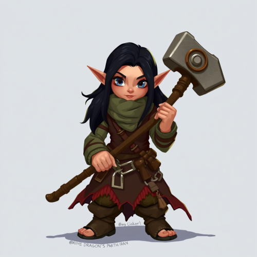 A Stocky Female Dwarf with Hammer in Dungeons