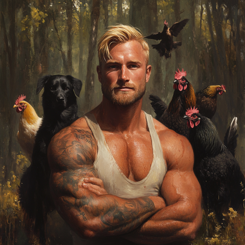A Strong Man with Dogs, Chickens in Georgia