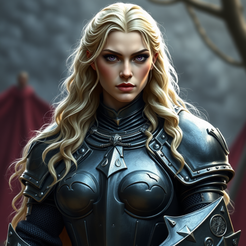 A Strong Medieval Woman in Shiny Armor