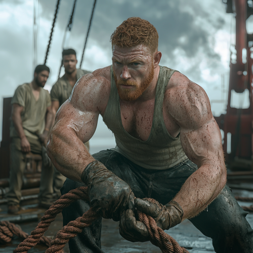 A Strong Sailor on a Cargo Ship