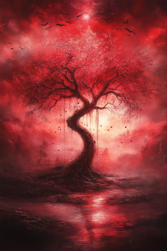 A Stunning Tree of Love Wallpaper in Anime Style