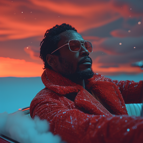 A Stylish Man on Car in Night Sky